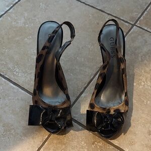 Guess Animal Print Slingback Heels with Black Bow